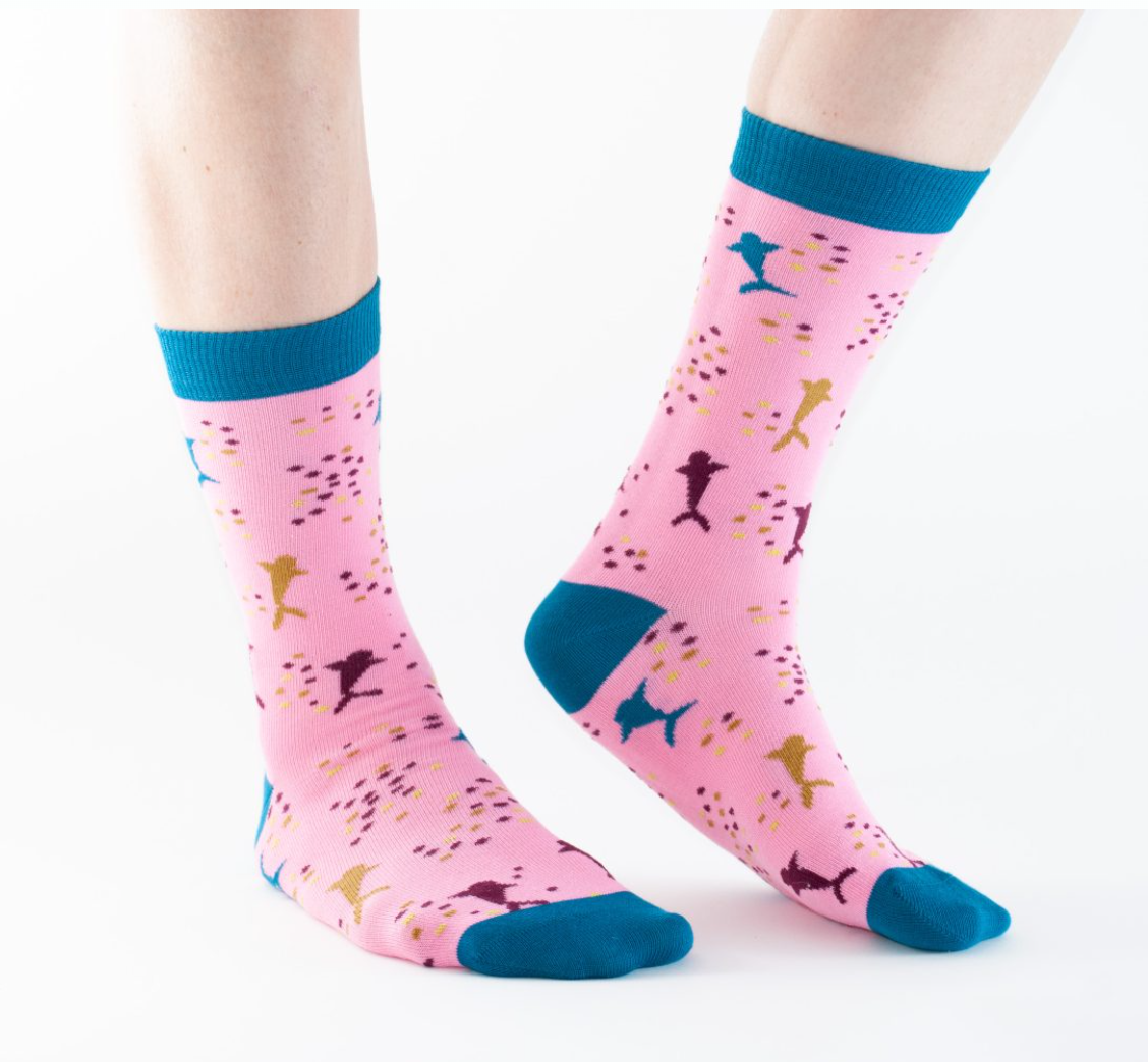Doris & Dude pink and teal shark socks