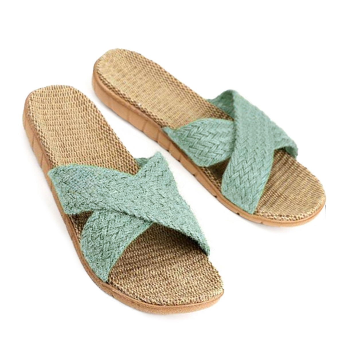 POM Sage green sliders with jute upper
