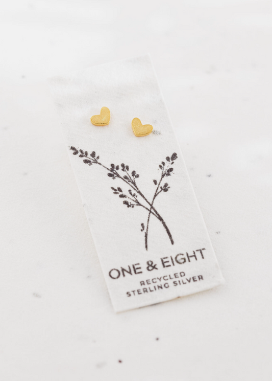 One & Eight seed card studs - gold brushed hearts