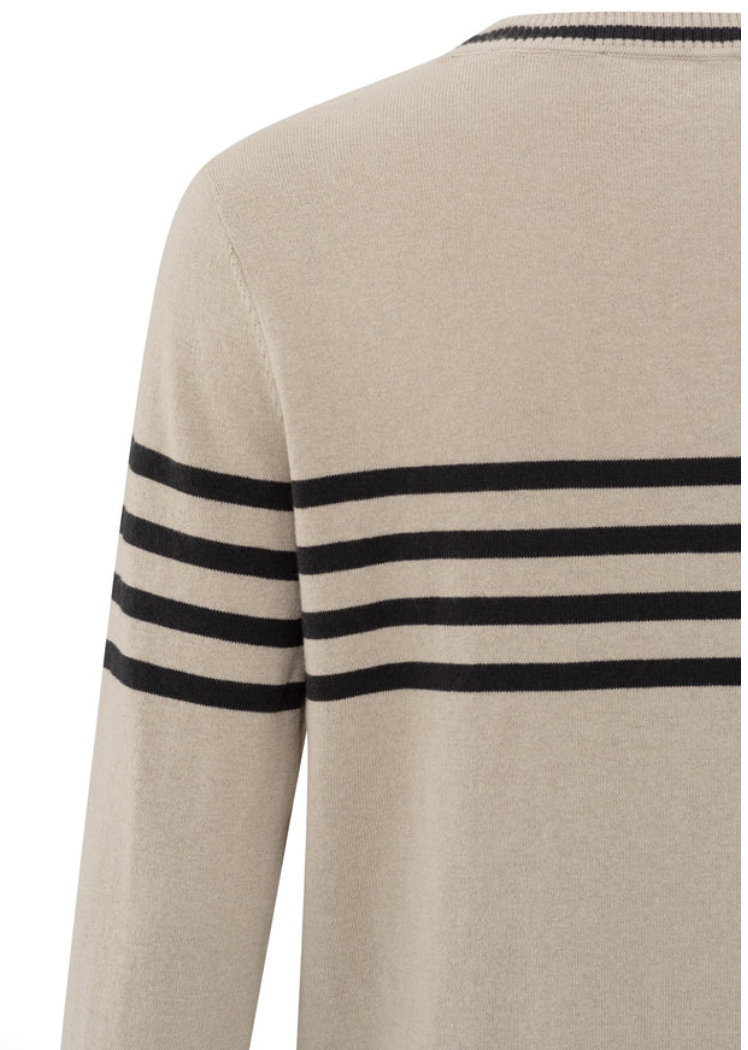 Yaya fine knitted striped sweater with long sleeve in hummus