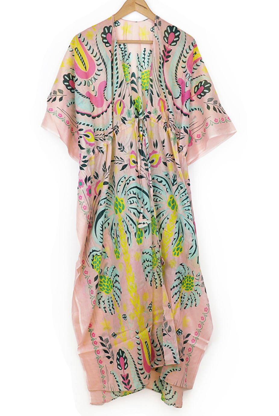 POM Pastel brights organic cotton folksy floral long beach cover up