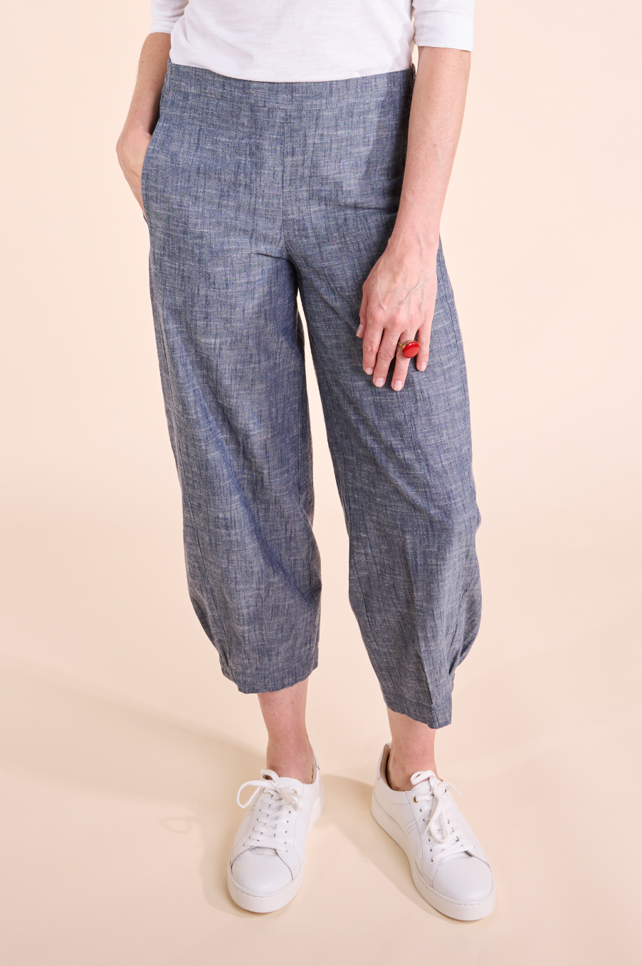 Nomads Chambray elastic hem bubble trouser in denim