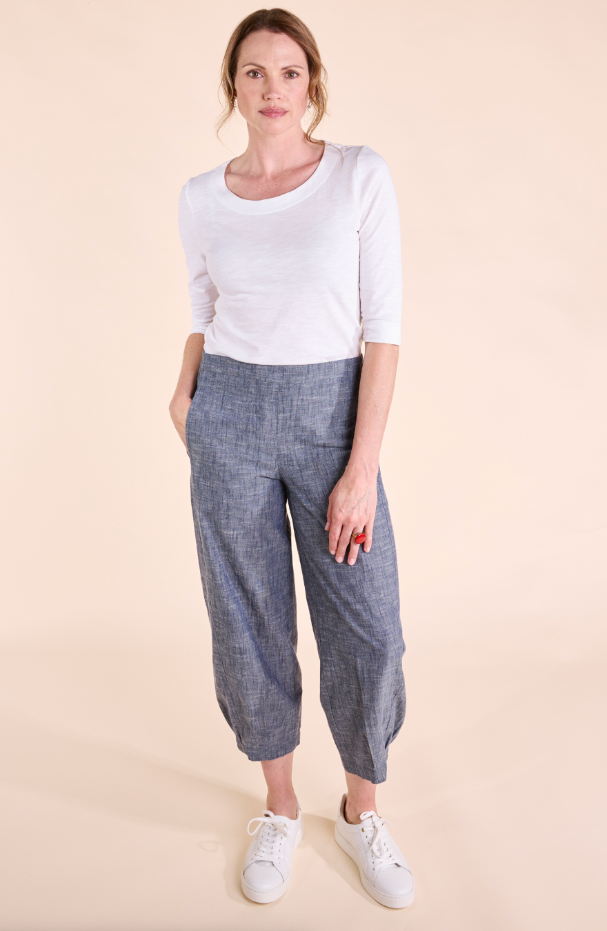 Nomads Chambray elastic hem bubble trouser in denim