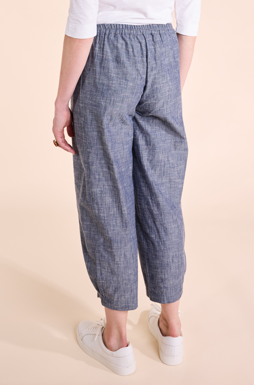 Nomads Chambray elastic hem bubble trouser in denim