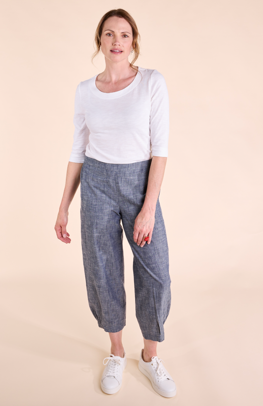 Nomads Chambray elastic hem bubble trouser in denim