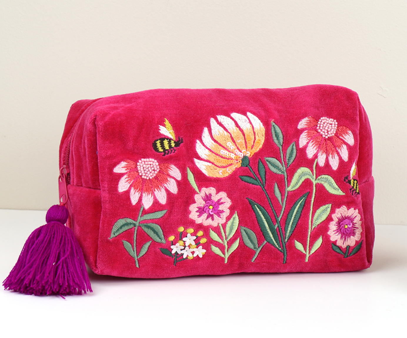 POM Pink velvet make up bag