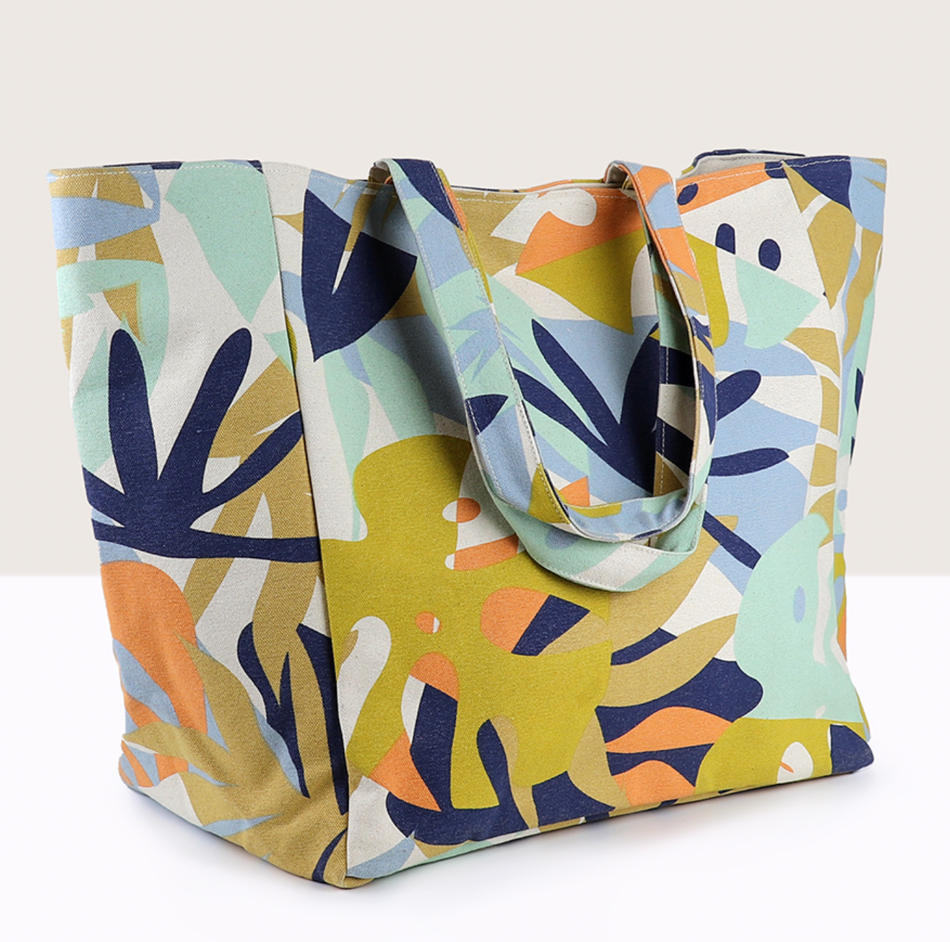 POM Blue and mustard canvas tote bag