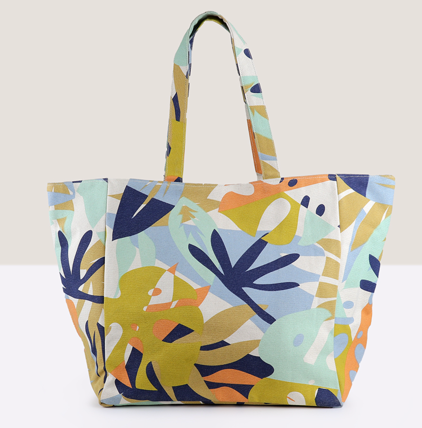 POM Blue and mustard canvas tote bag