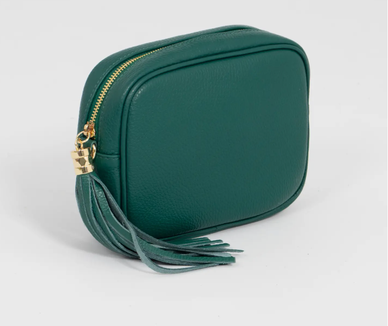 Emerald green leather crossbody handbag