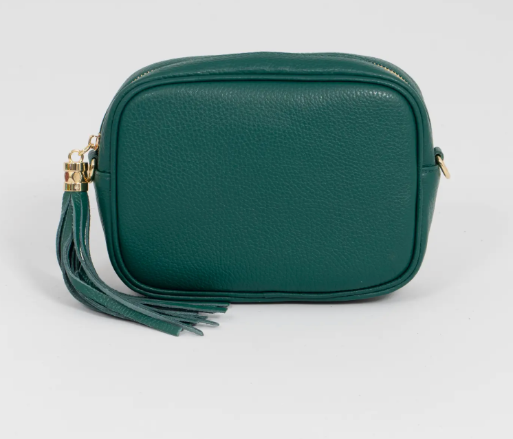 Emerald green leather crossbody handbag
