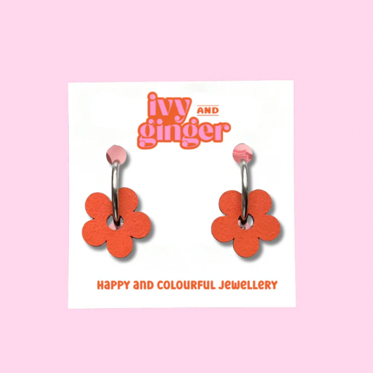 Ivy & Ginger hand painted wooden flower hoop earrings