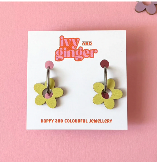Ivy & Ginger hand painted wooden flower hoop earrings