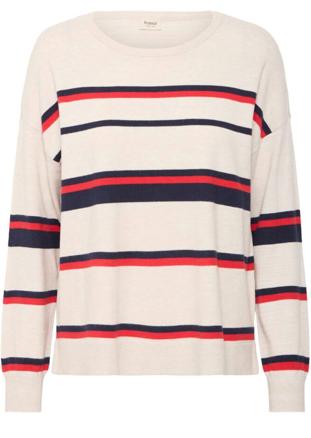 Fransa Melani striped sweater in limestone melange