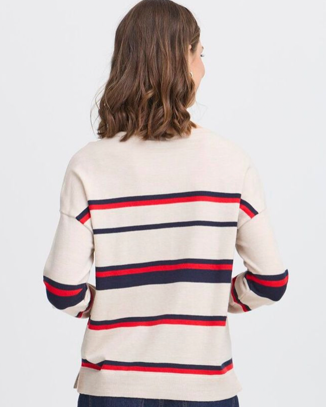 Fransa Melani striped sweater in limestone melange