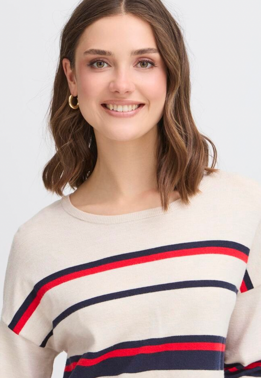 Fransa Melani striped sweater in limestone melange