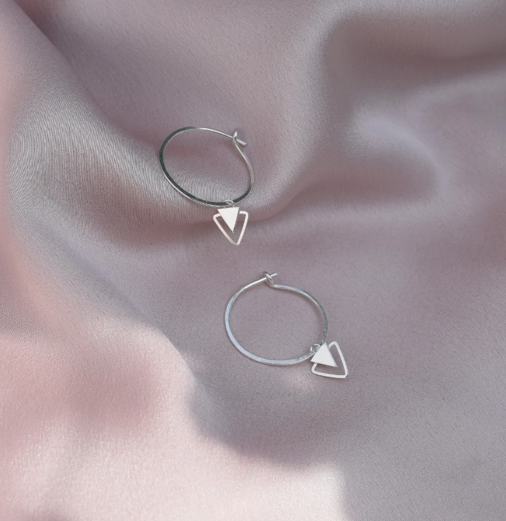 Muka double triangle hoop sterling silver earrings