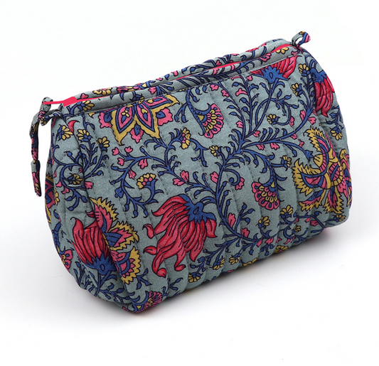 POM Blue & bright Pink Paisley floral make up bag - large