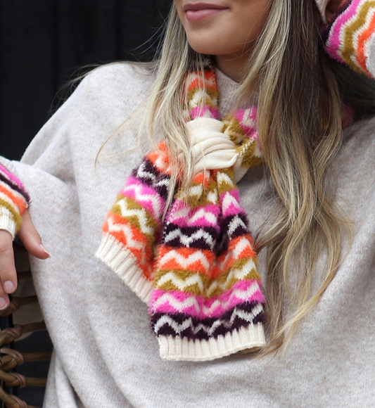 POM Autumnal brights viscose blend pull through scandi scarf