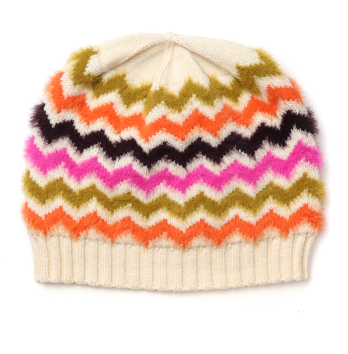 POM Autumnal bright chevron beanie hat