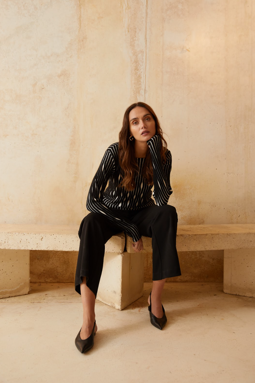 Paz Torras black sweater with ecru detailing