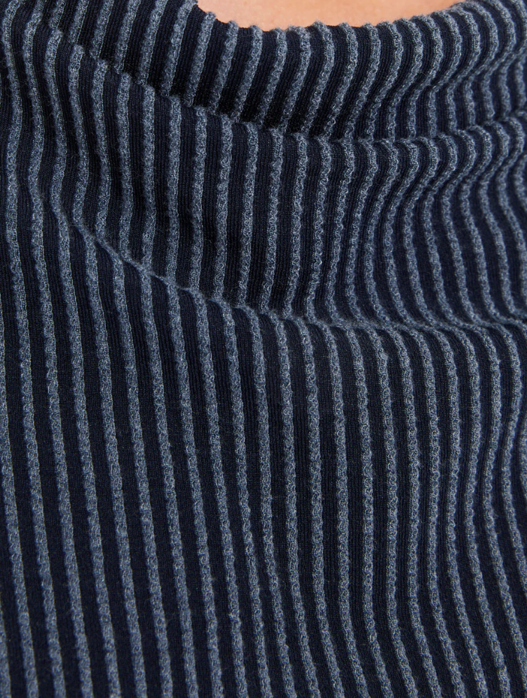 Paz Torras navy and grey textured top with shoulder button detail