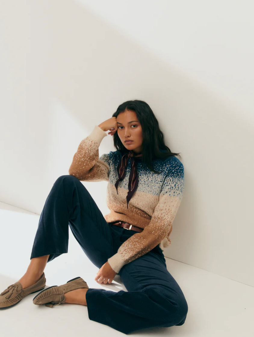 Paz Torras blue and fawn sweater