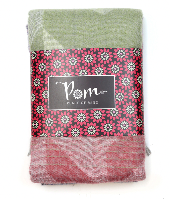 Pom Scarf with pink and blue mix chevron weave