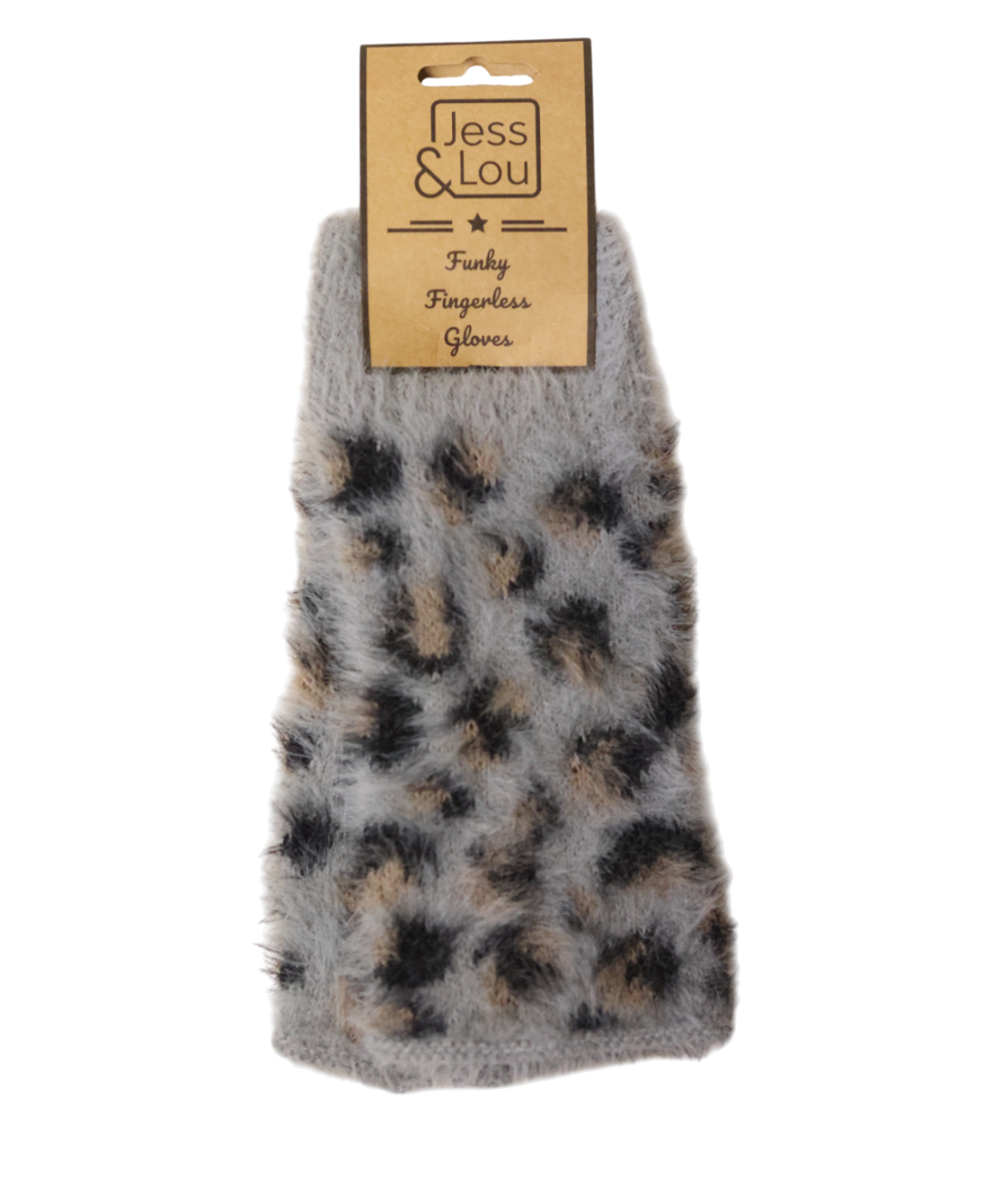 Jess & Lou fluffy animal print fingerless gloves