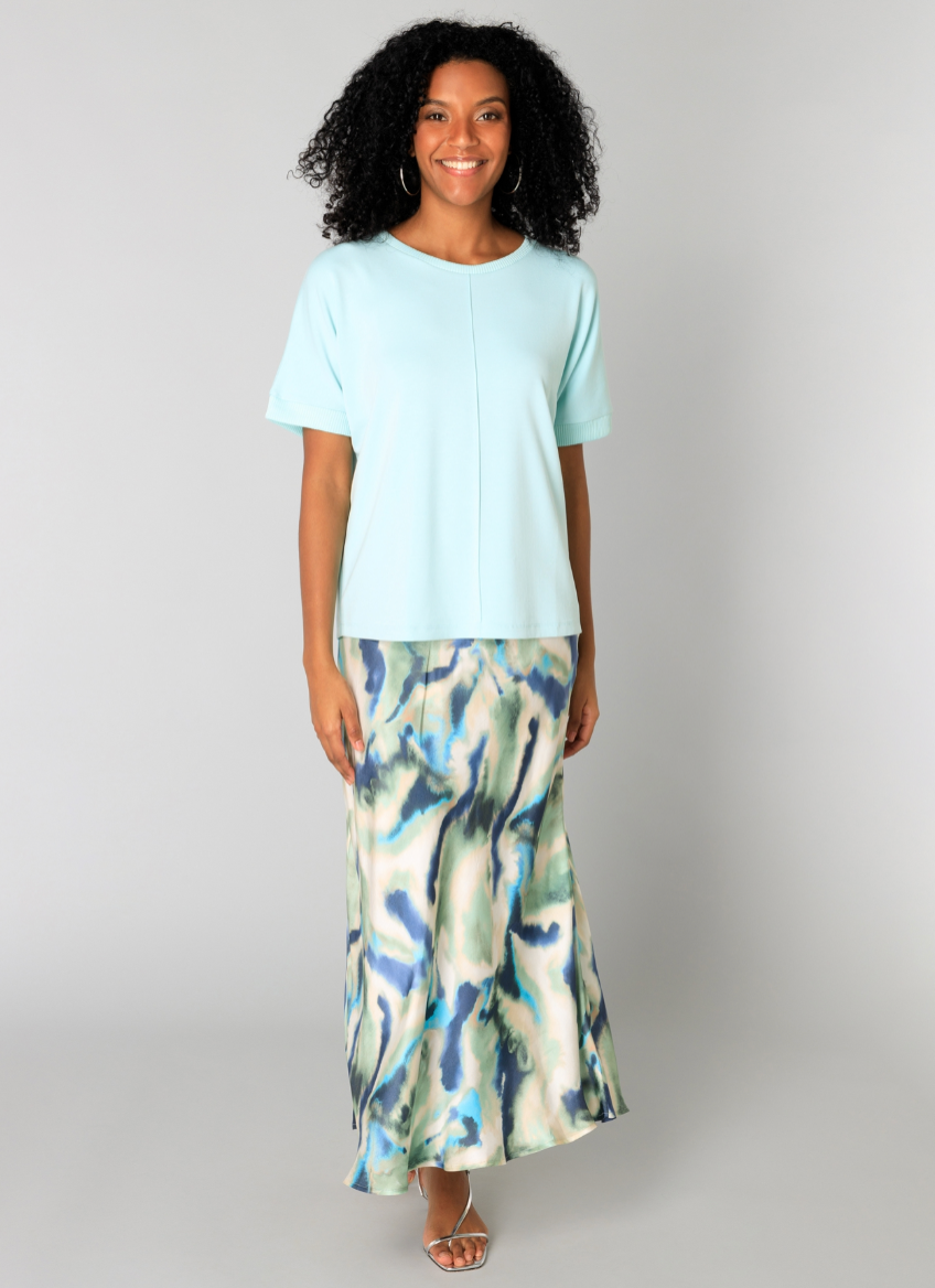 Yest minty soft top and patterned summer skirt