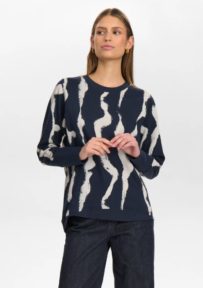 Numph Nunikola navy and white pattern sweat shirt