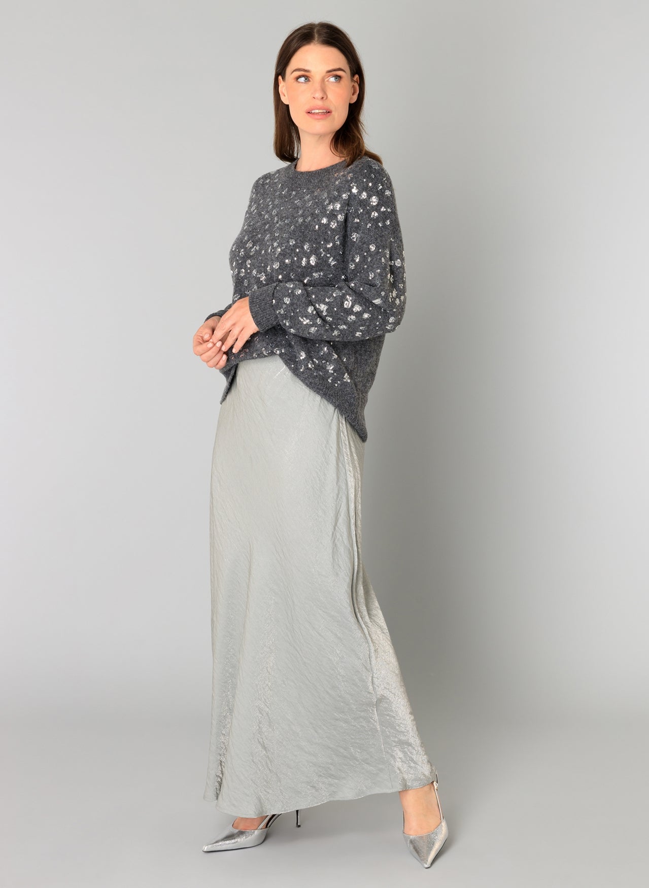 Yest Braelyn sparkle sweater in dark grey melange