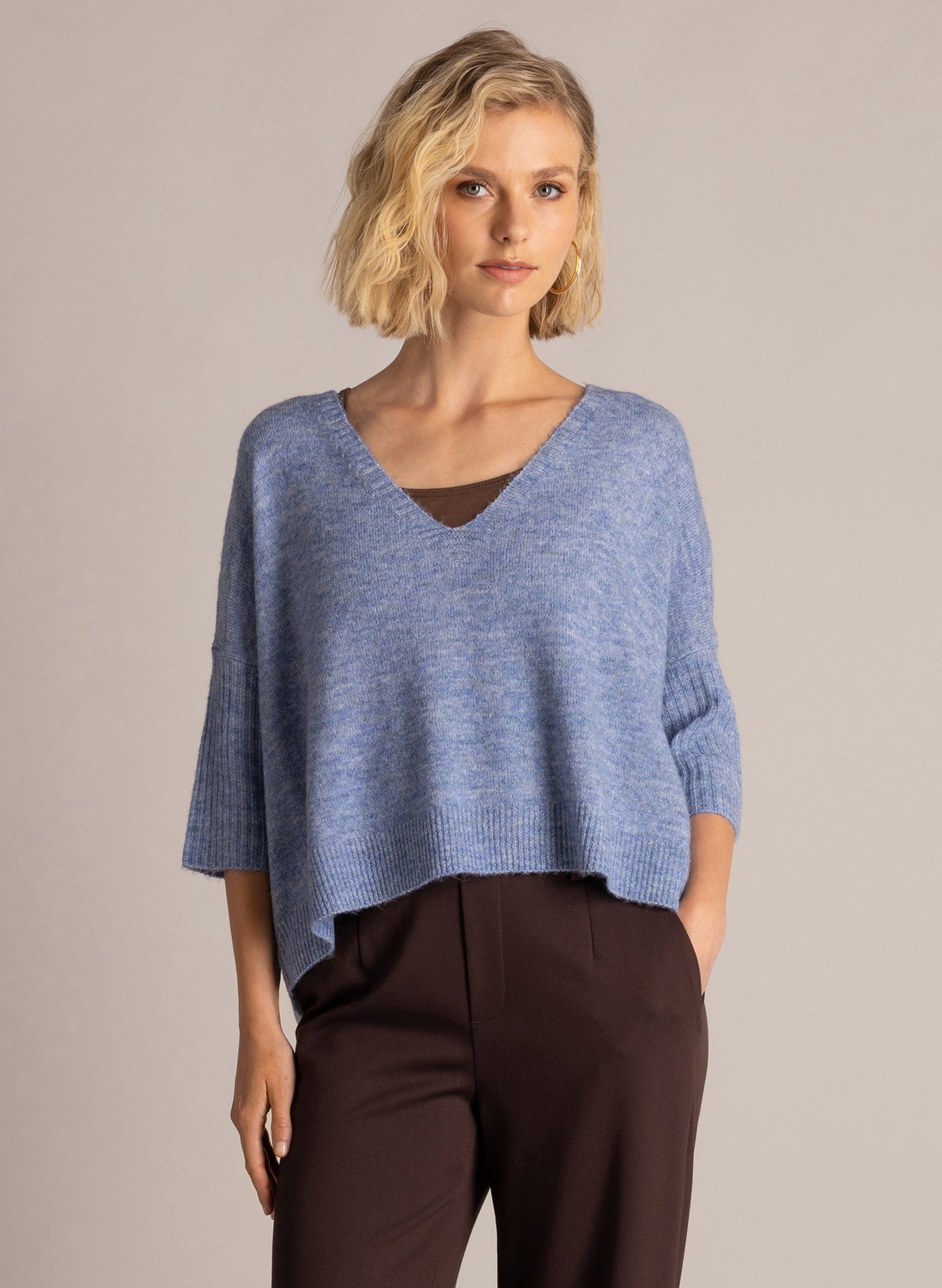Yest Selena sweater in morning blue with three quarter sleeve