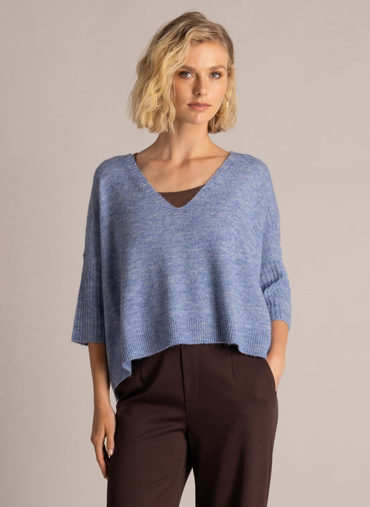 Yest Selena sweater in morning blue with three quarter sleeve - [shop_name Strathaven] [womens clothing]