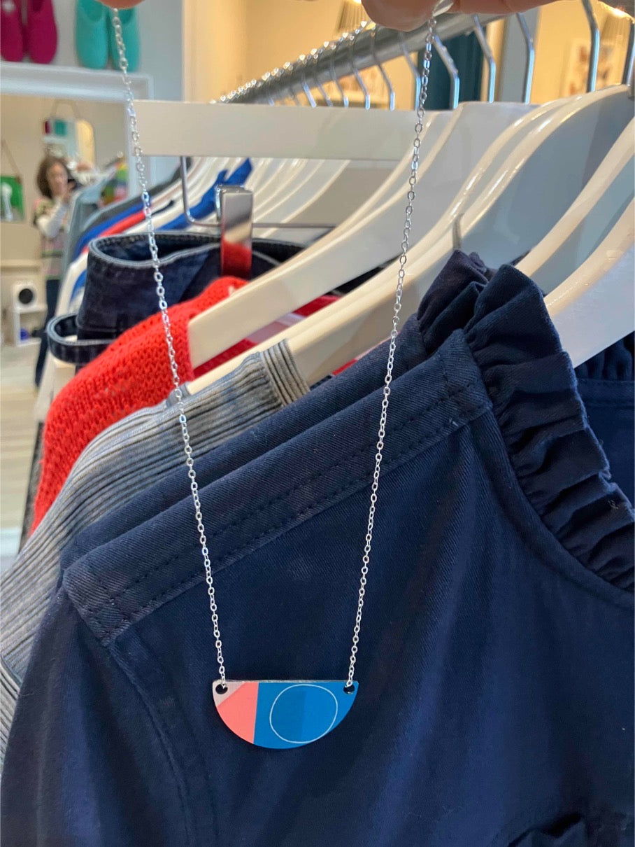 Jenni Douglas coral and blue arc necklace - [shop_name Strathaven] [womens clothing]