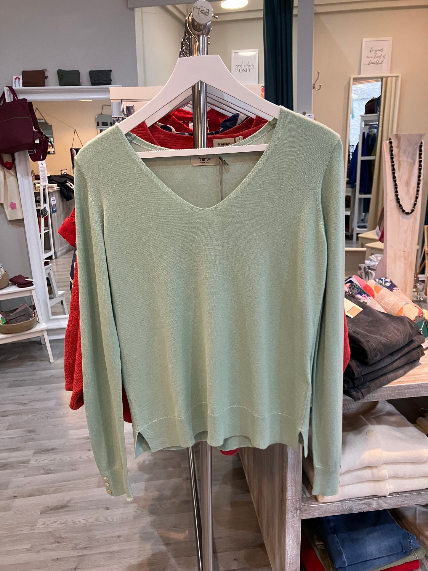 Fransa Clia light weight pullover in frosty green