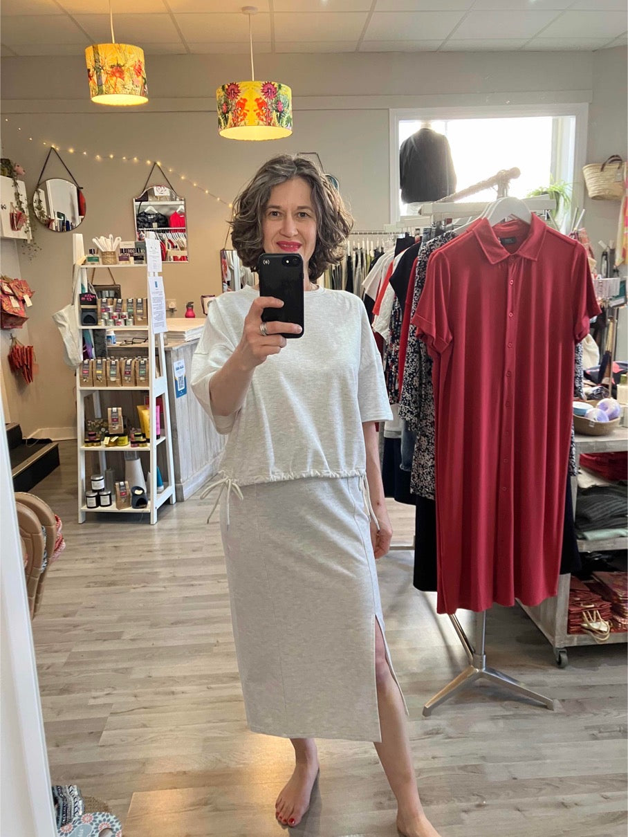 Yaya short sleeve sweatshirt with drawstring in grey