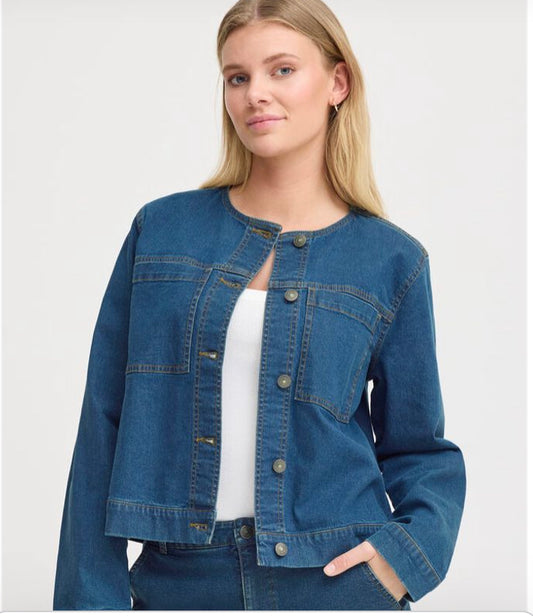 Fransa dark denim collarless jacket