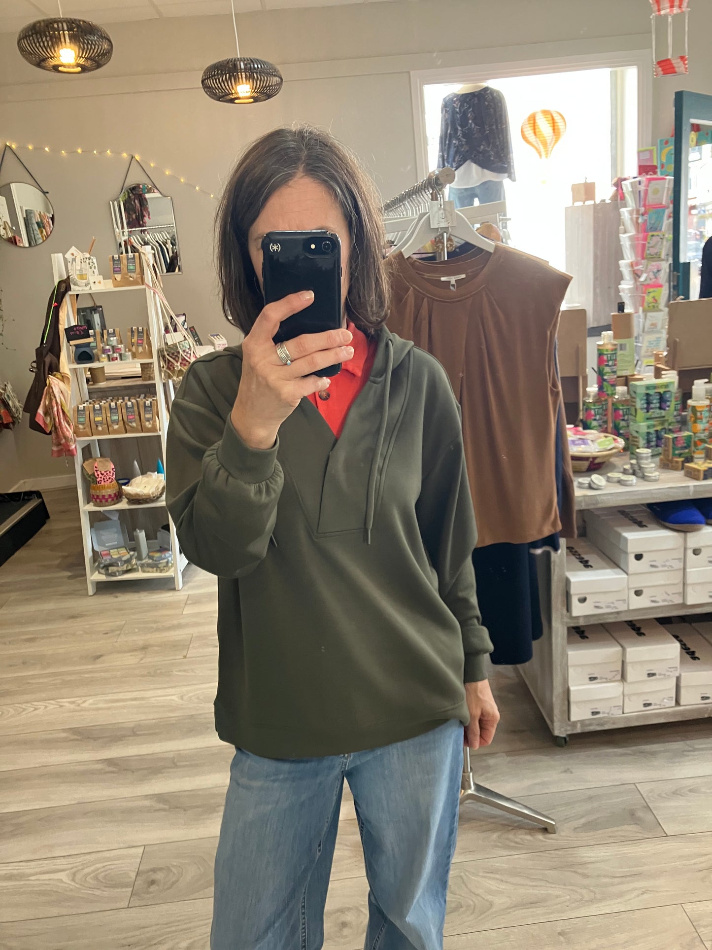 Fransa Aurora sweatshirt with hood in grape leaf olive