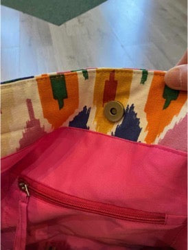 POM cotton diamond Ikat print large tote bag
