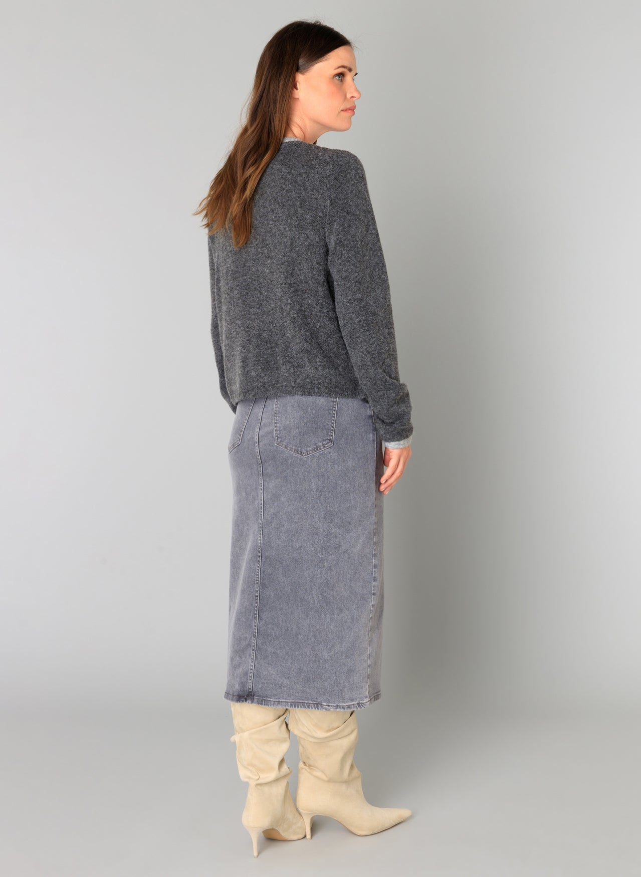 Yest Brandi layered cardigan in grey melange