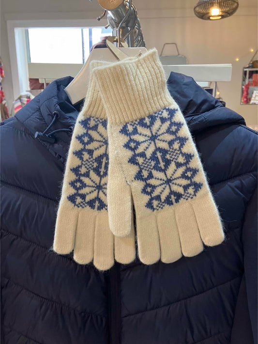 POM Blue & Ecru Scandi Star Flower gloves