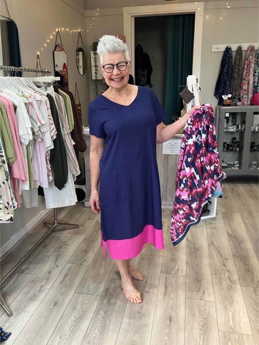 Betty Basic Elwood navy & pink dress - [shop_name Strathaven] [womens clothing]