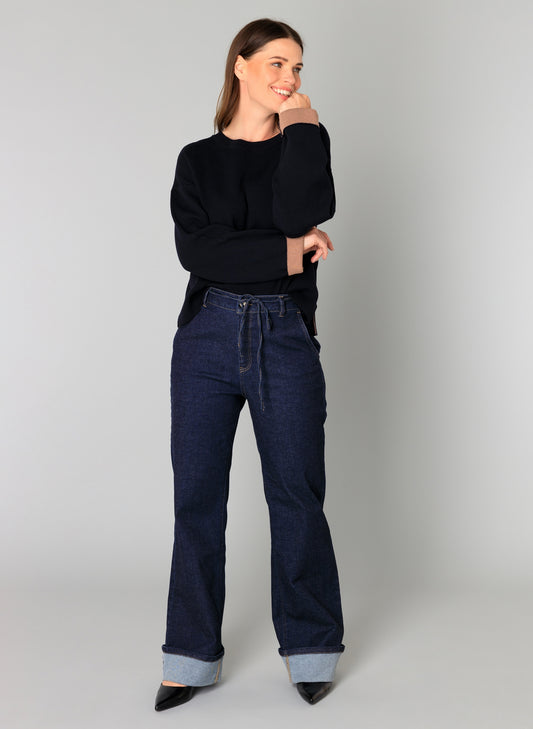 Yest Brenna navy knit with contrast cuff