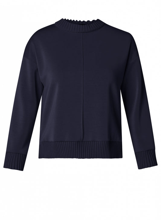Navy blue soft modal top with trim and cuff detail 