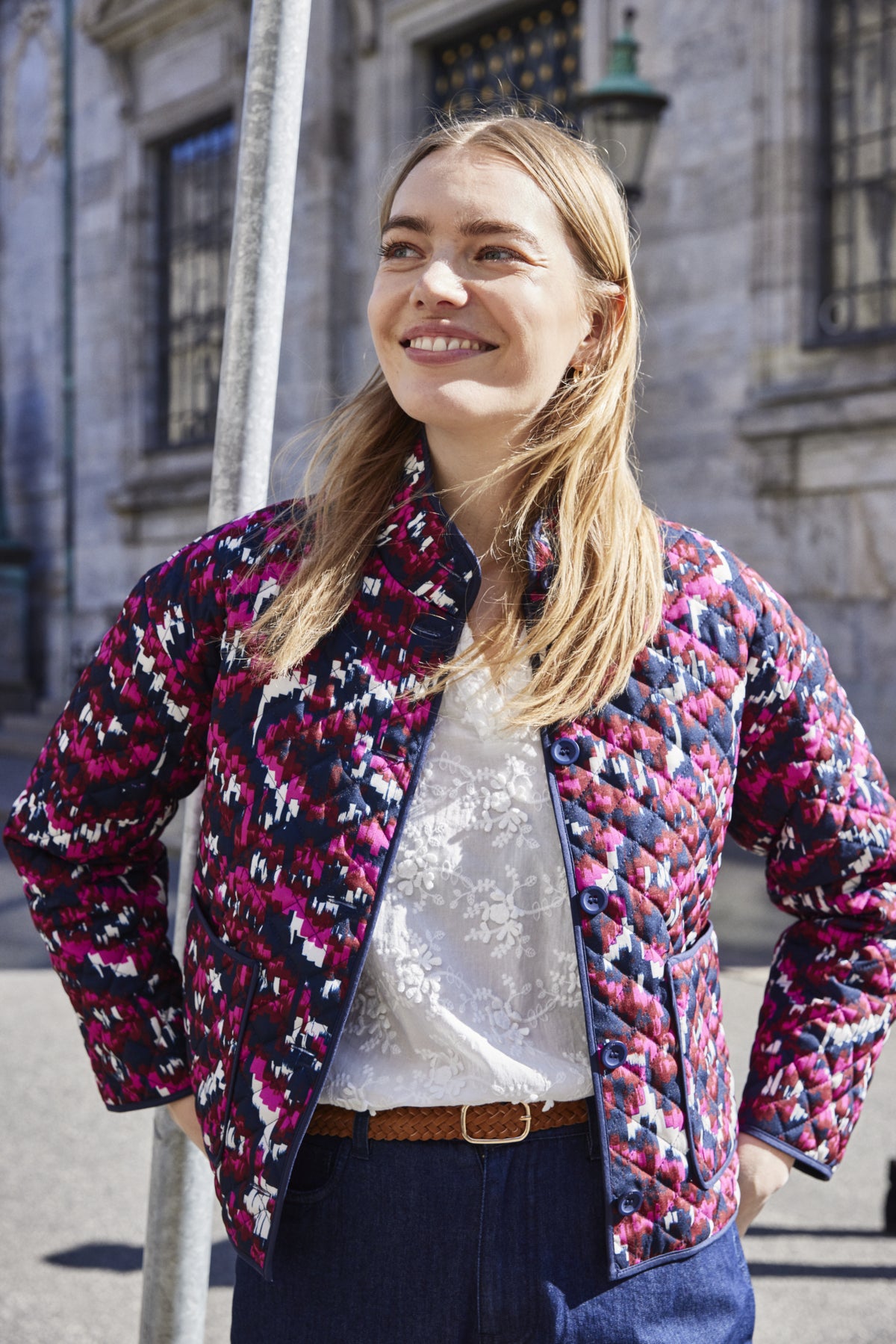 Fransa Claudine quilted jacket in very berry pink