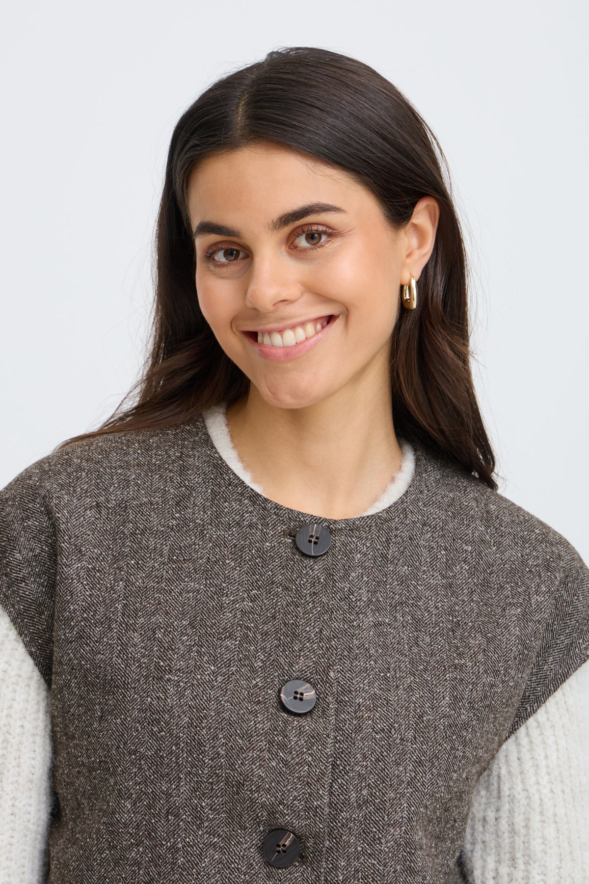Fransa Vea blazer gilet in herringbone in hot fudge brown - [shop_name Strathaven] [womens clothing]