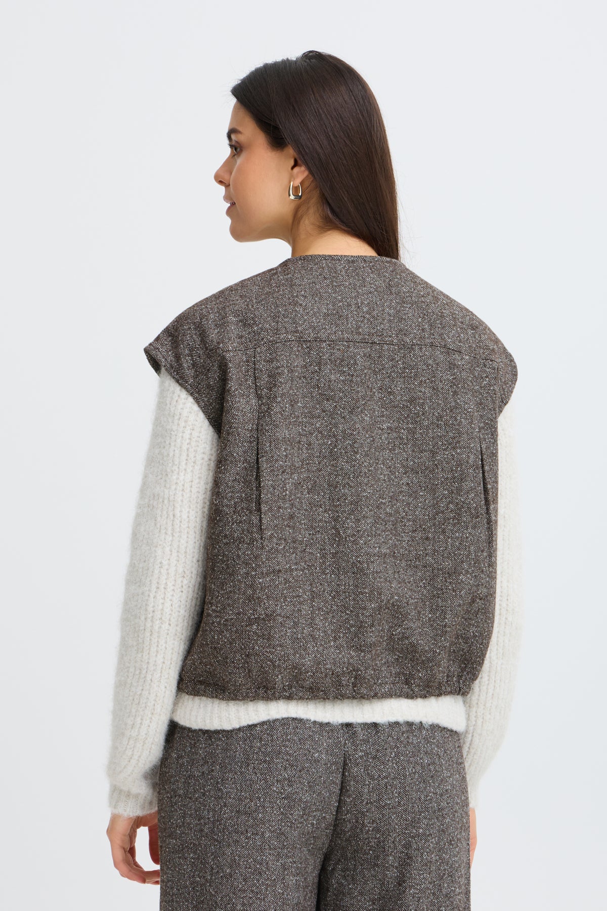 Fransa Vea blazer gilet in herringbone in hot fudge brown - [shop_name Strathaven] [womens clothing]