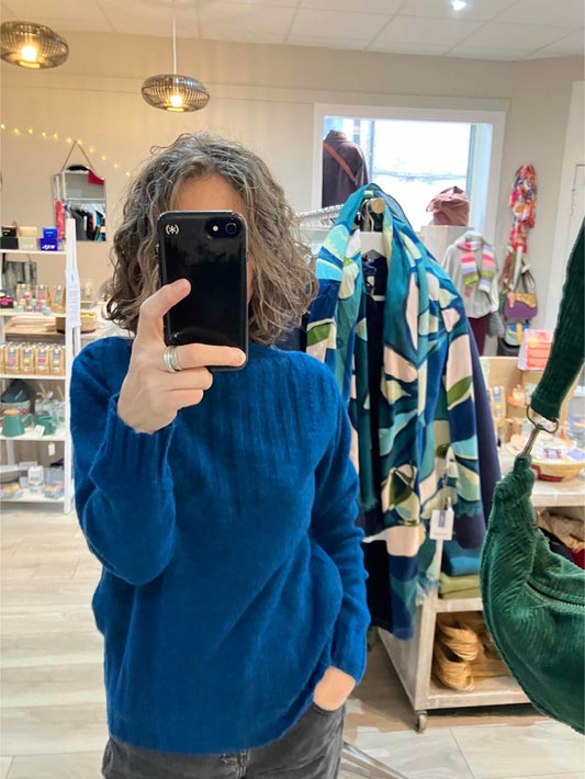 Paz Torras petrol blue with funnel neck and rib