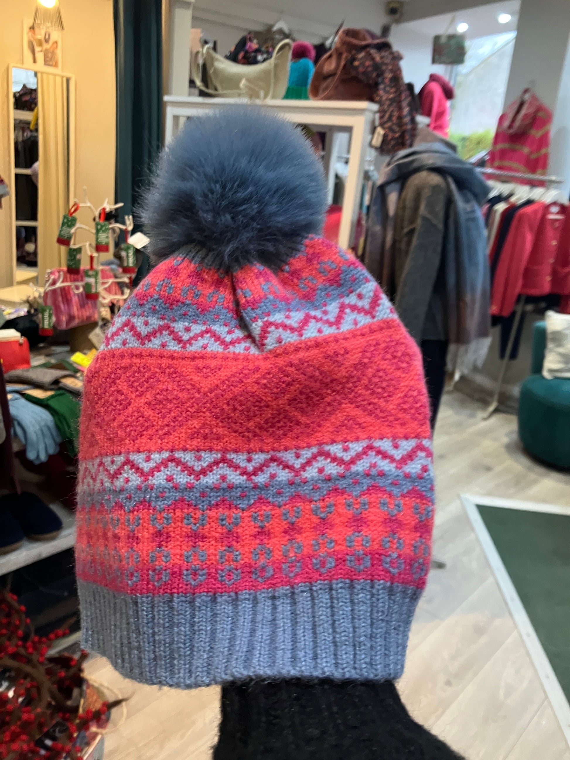 Pink and blue bobble hat - [shop_name Strathaven] [womens clothing]