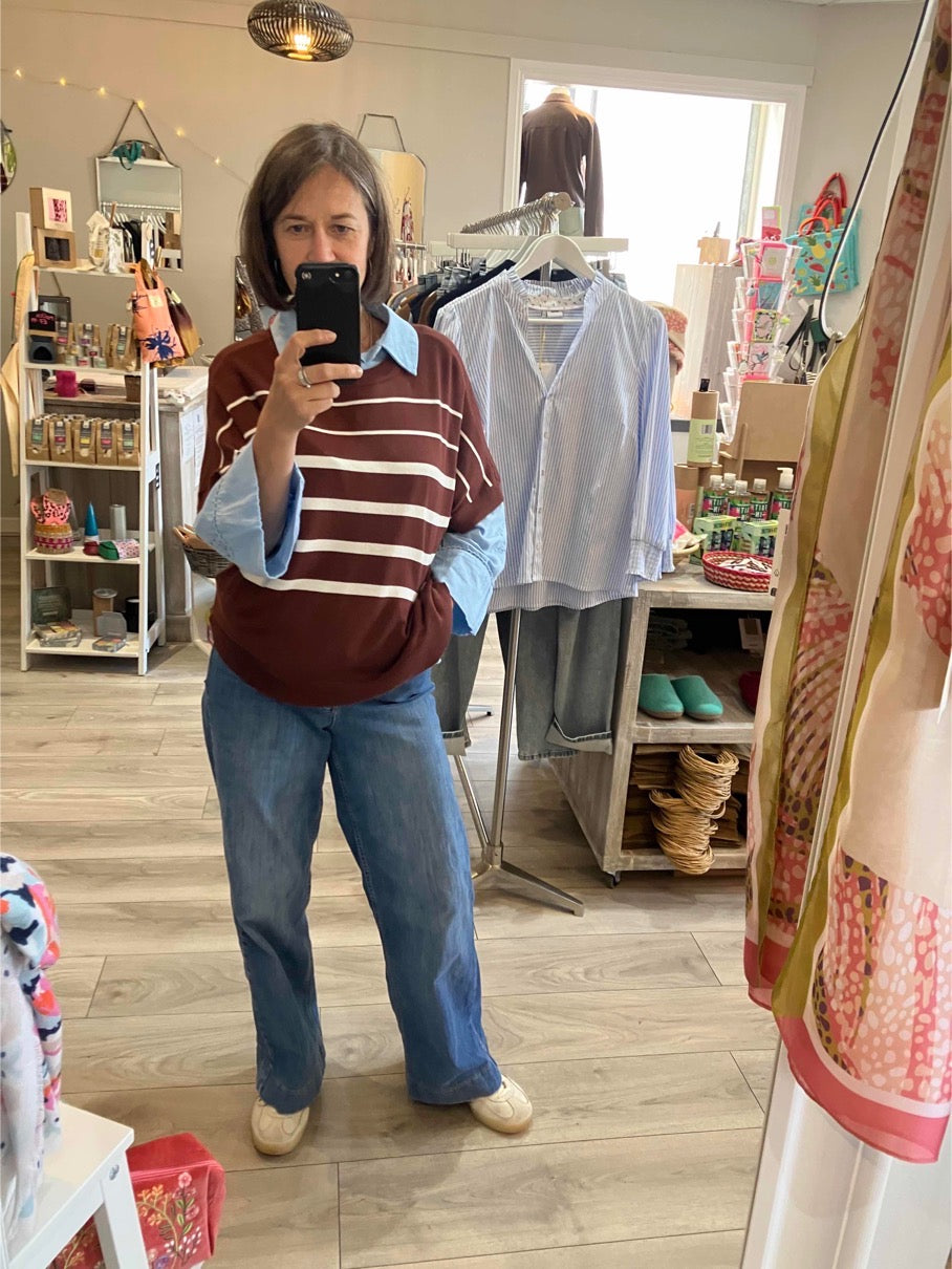 Fransa Mary striped sweater in rum raisin